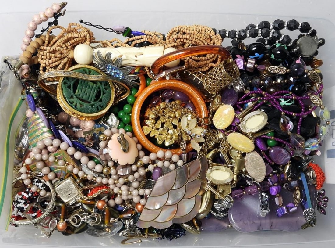 50 FASHION JEWELRY TREASURE LOT - L@@K!: Completely UNSEARCHED and loaded with Name Brand Fashion Jewelry - Trifari, Monet, Coro, Napier, and More - Each lot is bagged individually from this EMENSE Fashion Jewelry Consignment. It is being so
