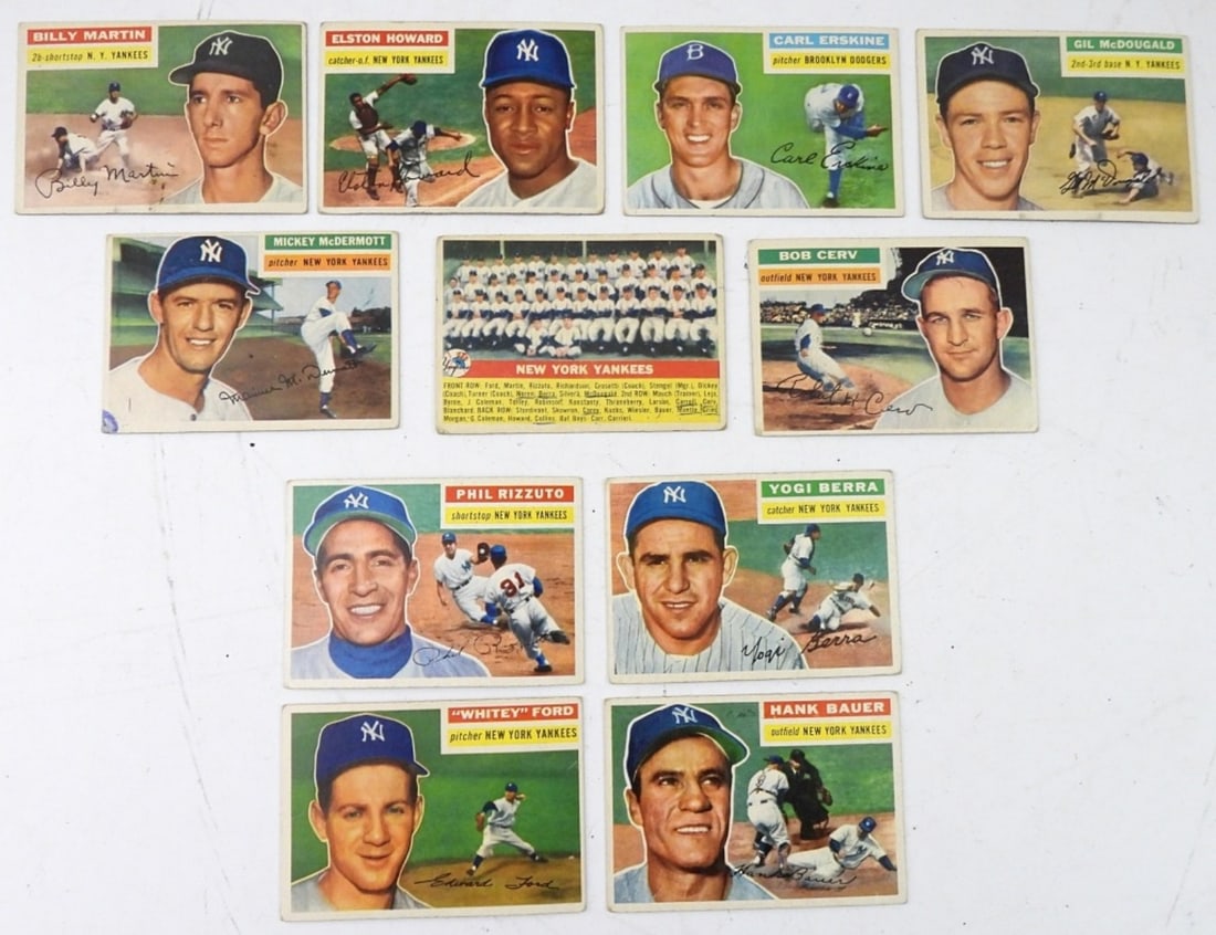(11) 1956 TOPPS YANKEES LOT VG/EX: (11) 1956 TOPPS YANKEES LOT VG/EX.#110 YOGI BERRA ,#240 WHITEY FORD & MORE
