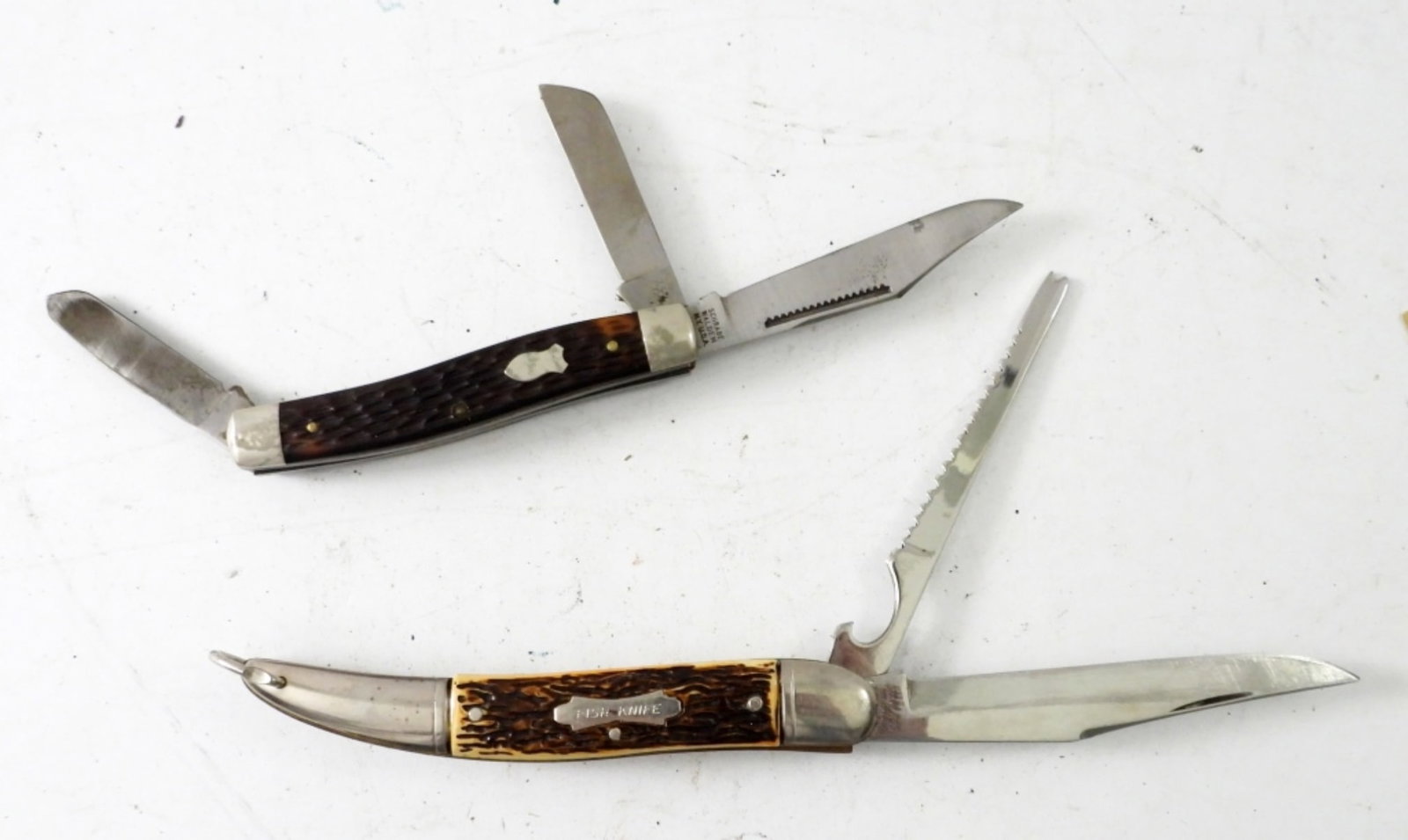 COLONIAL FISHING KNIFE & SCHRADE: THREE BLADE - BOTH LIGHTLY USED
