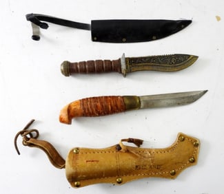 (2) VTG STRAIGHT KNIVES w/SHEATHS