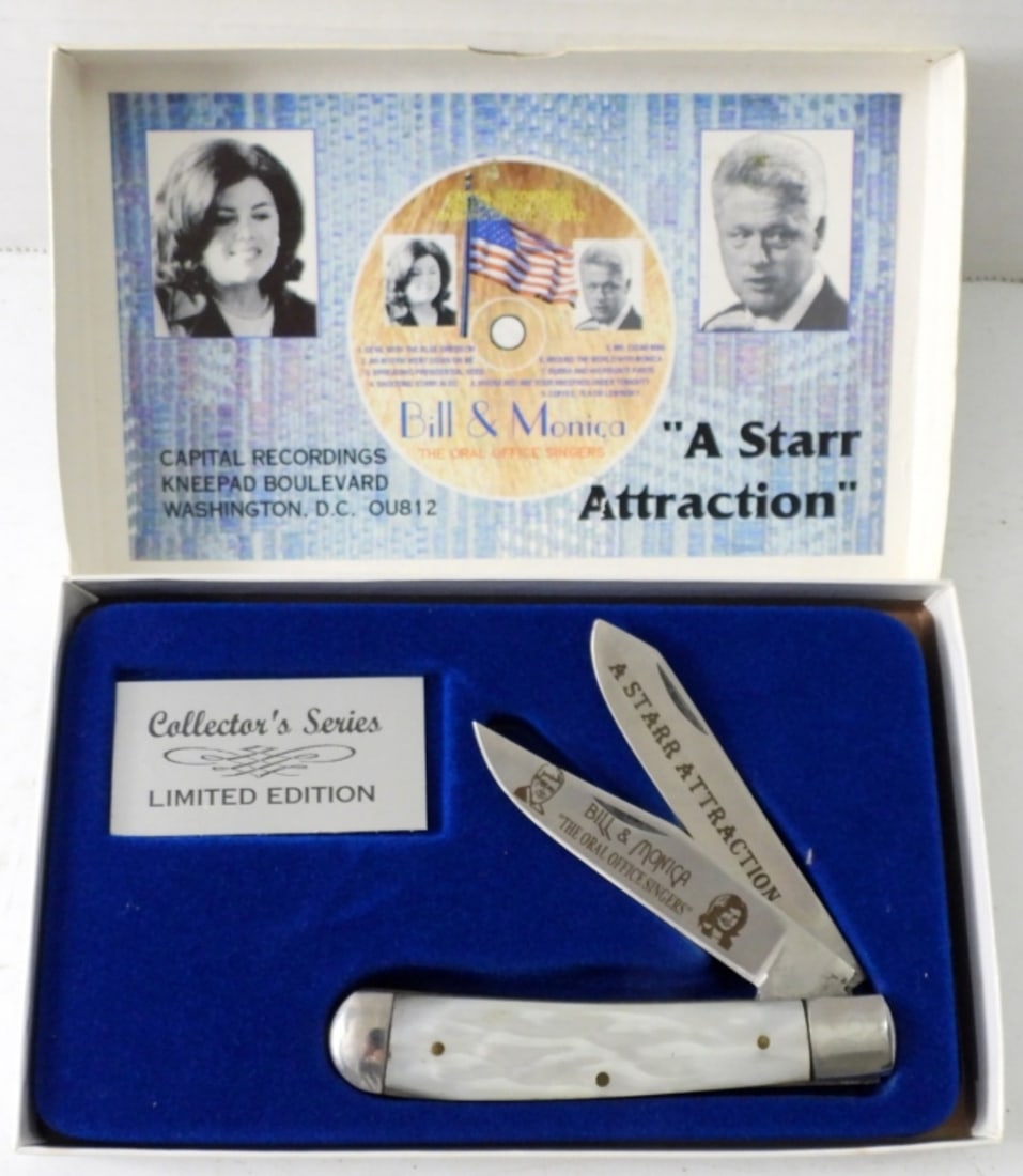 A STARR ATTRACTION "BILL & MONICA": TWO BLADE COLLECTOR'S SERIES PEARL HANDLE KNIFE in BOX / NEW
