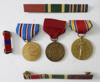 (6) WWII US MILITARY RIBBONS, BARS& MEDALS