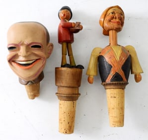 (3) VINTAGE ANRI WOODEN WINE TOPPERS