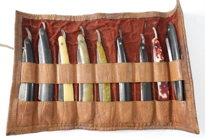 VINTAGE STRAIGHT RAZOR CASE w/ 9 RAZORS