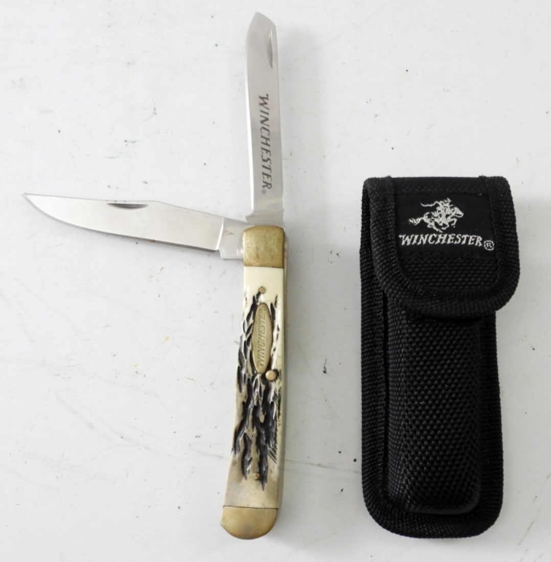WINCHESTER JIGGED BONE TWO BLADE: LIKE NEW with SHEATH