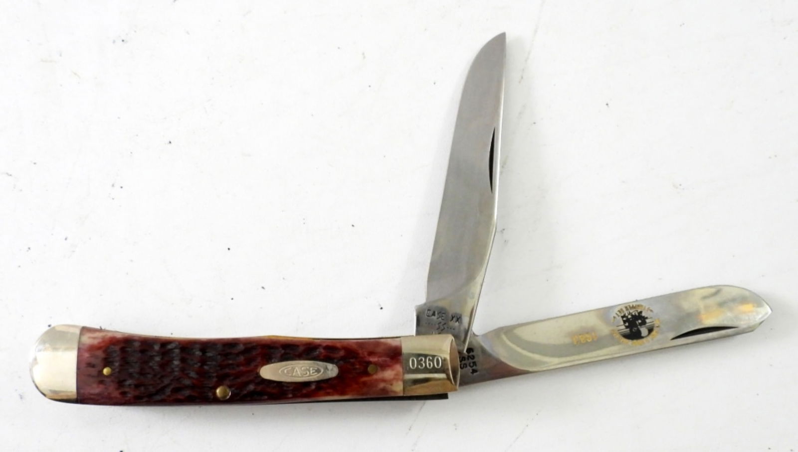 1980-89 CASE XX 6254 SS TRAPPER KNIFE: 7 DOT - JIGGED RED BONE with 1983 & STAMP on BLADE - NEW OLD STOCK