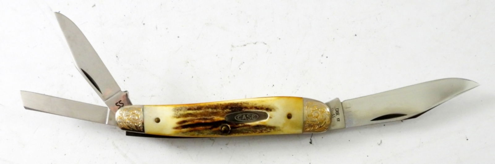 1980-89 CASE XX 5380 SS WHITLER KNIFE: 7 DOT - AMBER BONE HANDLE with SCROLLED BOLSTERS - NEW OLD STOCK