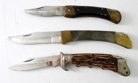 (3) LARGE LOCK BACK KNIVES