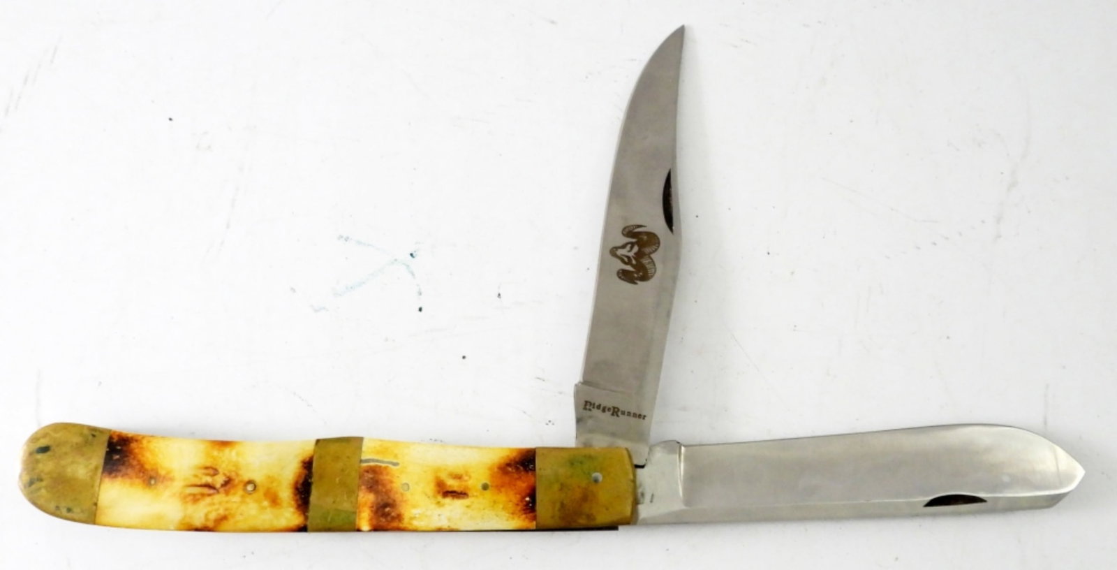 RIDGE RUNNER GIANT JUMBO KNIFE: TWO BLADE - 15" LONG OPENED, 8 1/4" CLOSED - BONE HANDLE - LIKE NEW (HUGE!!)
