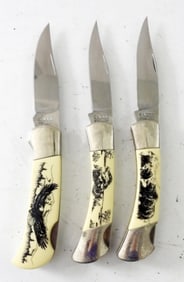 (3) WILDLIFE SERIES SABRE LOCK BACK KNIVES