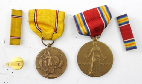 (2) WWII MEDALS , VICTORY MEDAL & MORE