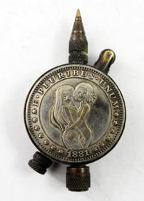 SILVER 1881 COIN "CARVED" VTG LIGHTER