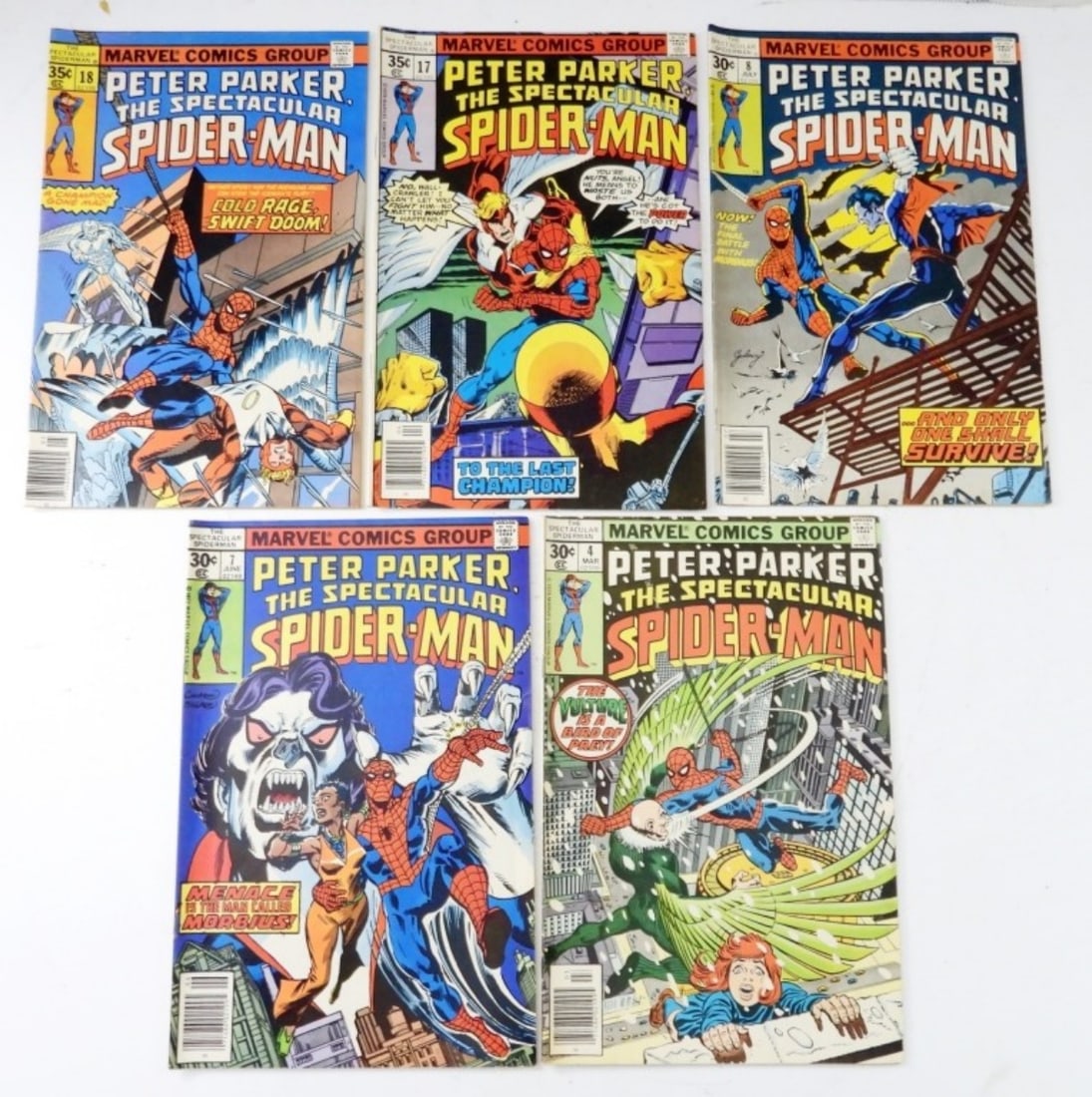(5) PETER PARKER SPECTACULAR SPIDER-MAN: #4, 7, 8, 17 18 - ALL NICE VG/FINE or BETTER