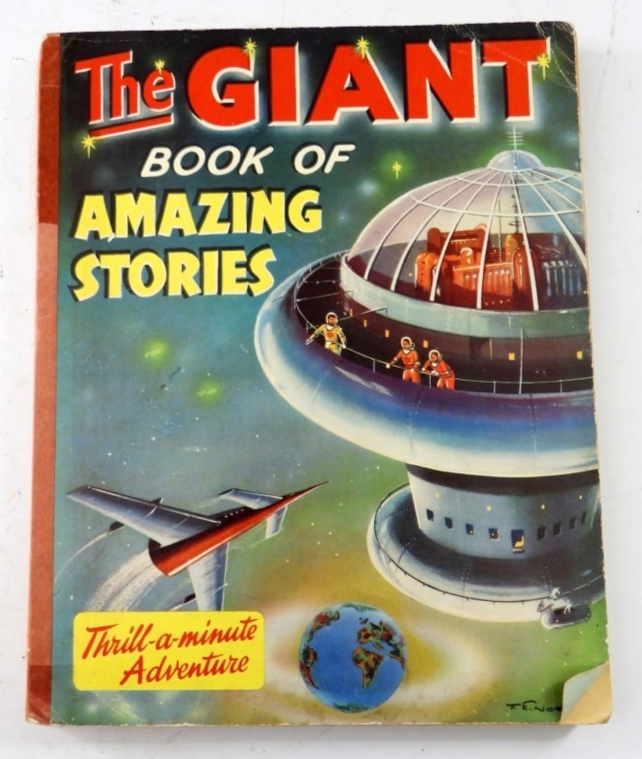 1950s THE GIANT BOOK OF AMAZING STORIES: THILL A MINUTE ADVENTURE - TAPED ON BIND