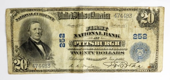 1902 US $20 NATIONAL CURRENCY PITTSBURGH