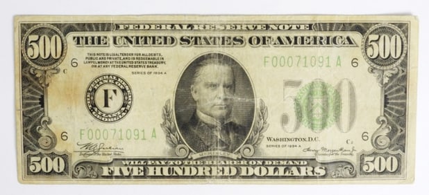 1934 A US $500 FEDERAL RESERVE NOTE CIRC