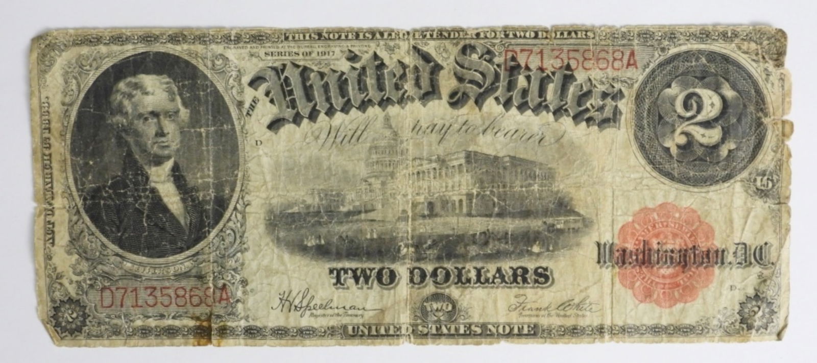 1917  $2 LEGAL TENDER  US NOTE. CIRCULATED (1 of 2)