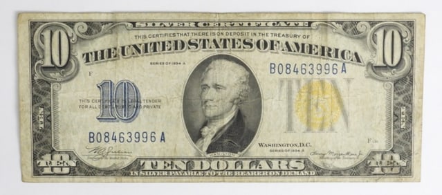 1934-A $10 SILVER CERTIFICATE,NORTH AFRICA