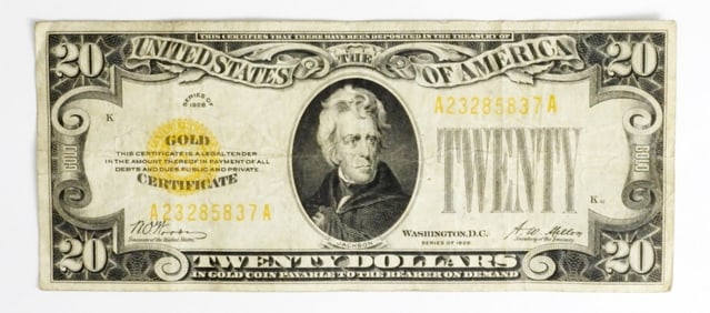 1928 $20 US GOLD CERTIFICATE ,WELL PRESERVED