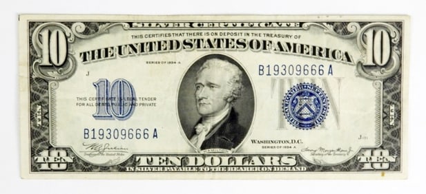 1934-A $10 US SILVER CERTIFICATE BLUE SEAL