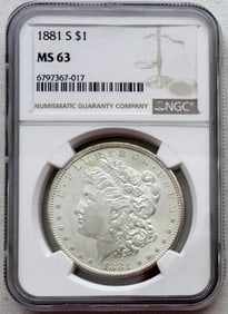 1881-S MORGAN DOLLAR, NGC MS-63