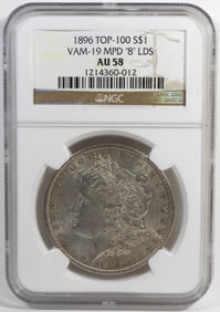 1896 TOP-100 MORGAN DOLLAR NGC AU58