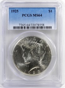 1925 PEACE SILVER DOLLAR PCGS MS64
