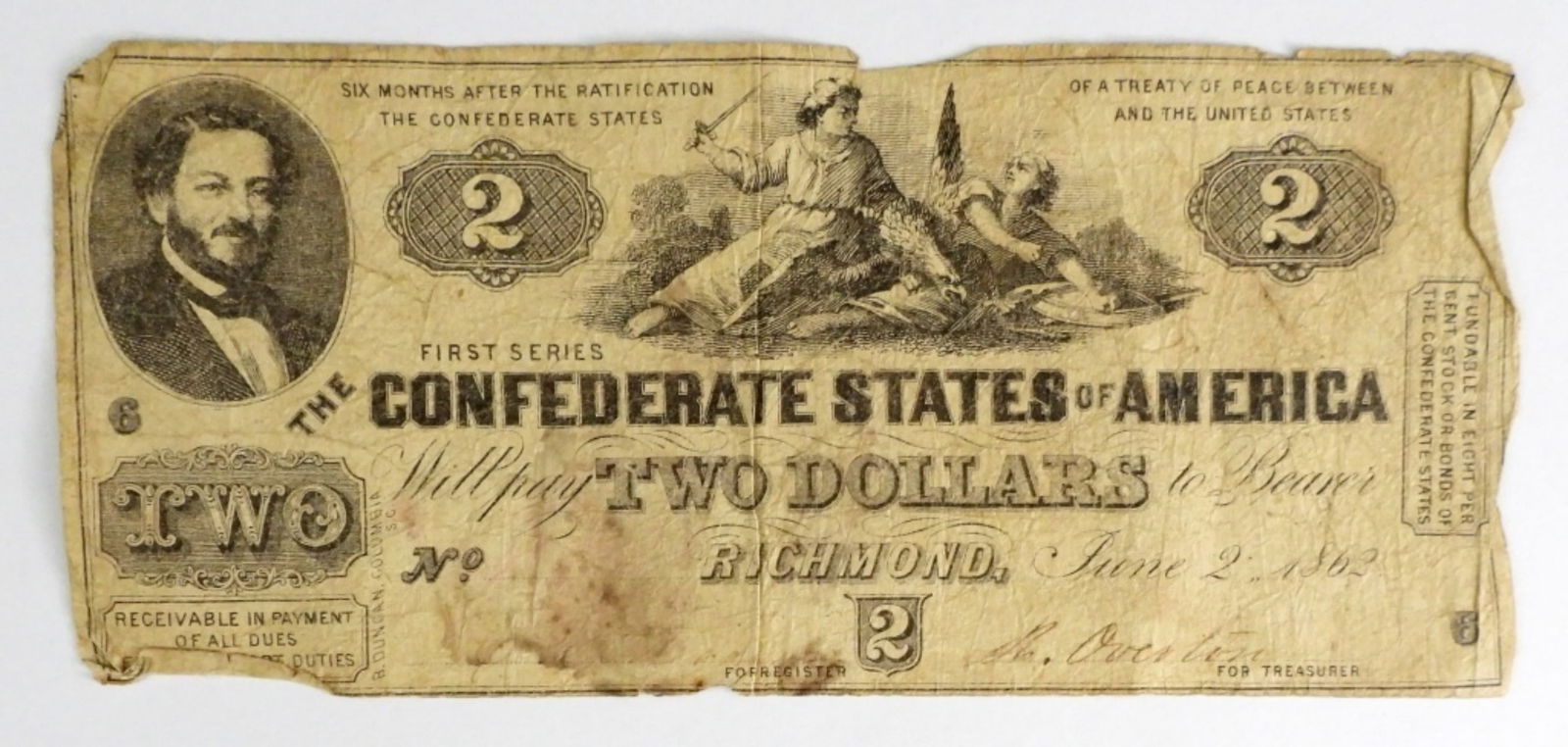 1862 $2 CONFEDERATE STATES OF AMERICA (1 of 2)