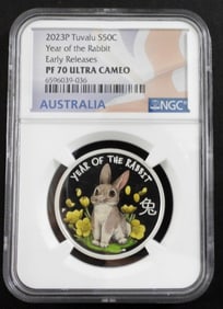 2023-P 50C YEAR OF THE RABBIT PF70 ULTRA CAM
