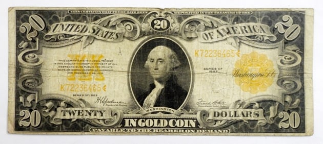 1922 $20 U S GOLD ON DEMAND NOTE