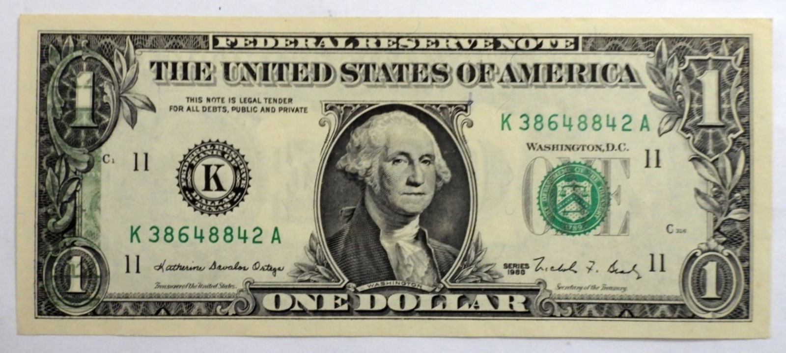 1988 $1 FRN ERROR NOTE - OVER PRINT (1 of 2)