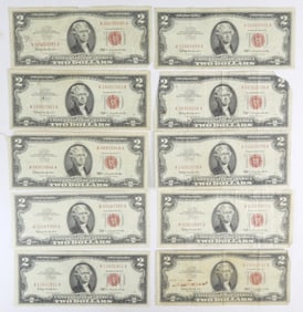 (10) 1963 $2 RED SEAL U.S. NOTES