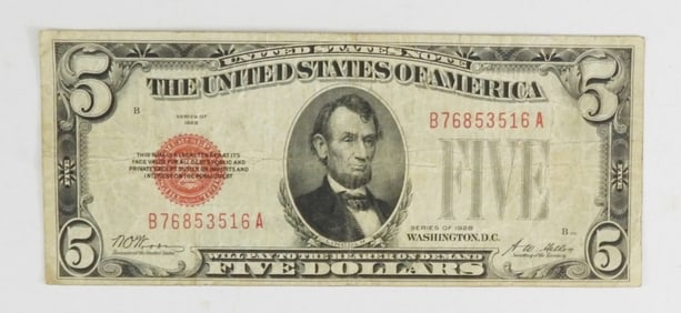 1928 $5 RED SEAL U.S. NOTES