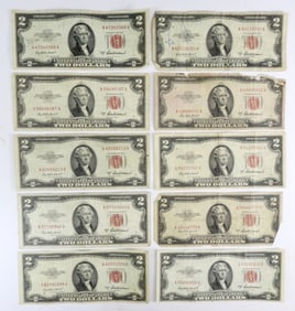 (10) 1953 $2 RED SEAL U.S. NOTES