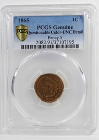 1865 INDIAN HEAD CENT PCGS GENUINE