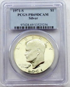 1971-S SILVER IKE DOLLAR PCGS PR-69 DCAM