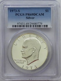 1973-S SILVER IKE DOLLAR PCGS PR-69 DCAM