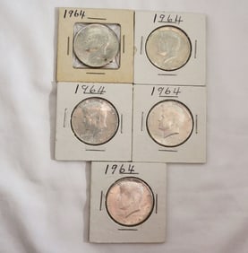 (5) KENNEDY SILVER HALF DOLLARS (1964)