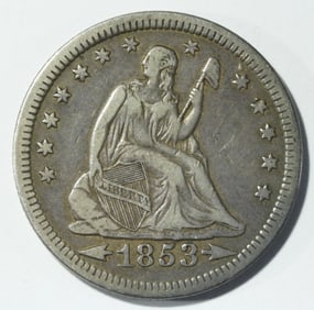 1853 SEATED LIBERTY QUARTER XF