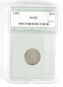 1881 THREE CENT NICKEL NTC AU58