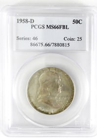 1958-D FRANKLIN HALF DOLLAR PCGS MS66FBL