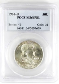 1961-D FRANKLIN HALF DOLLAR PCGS MS64FBL
