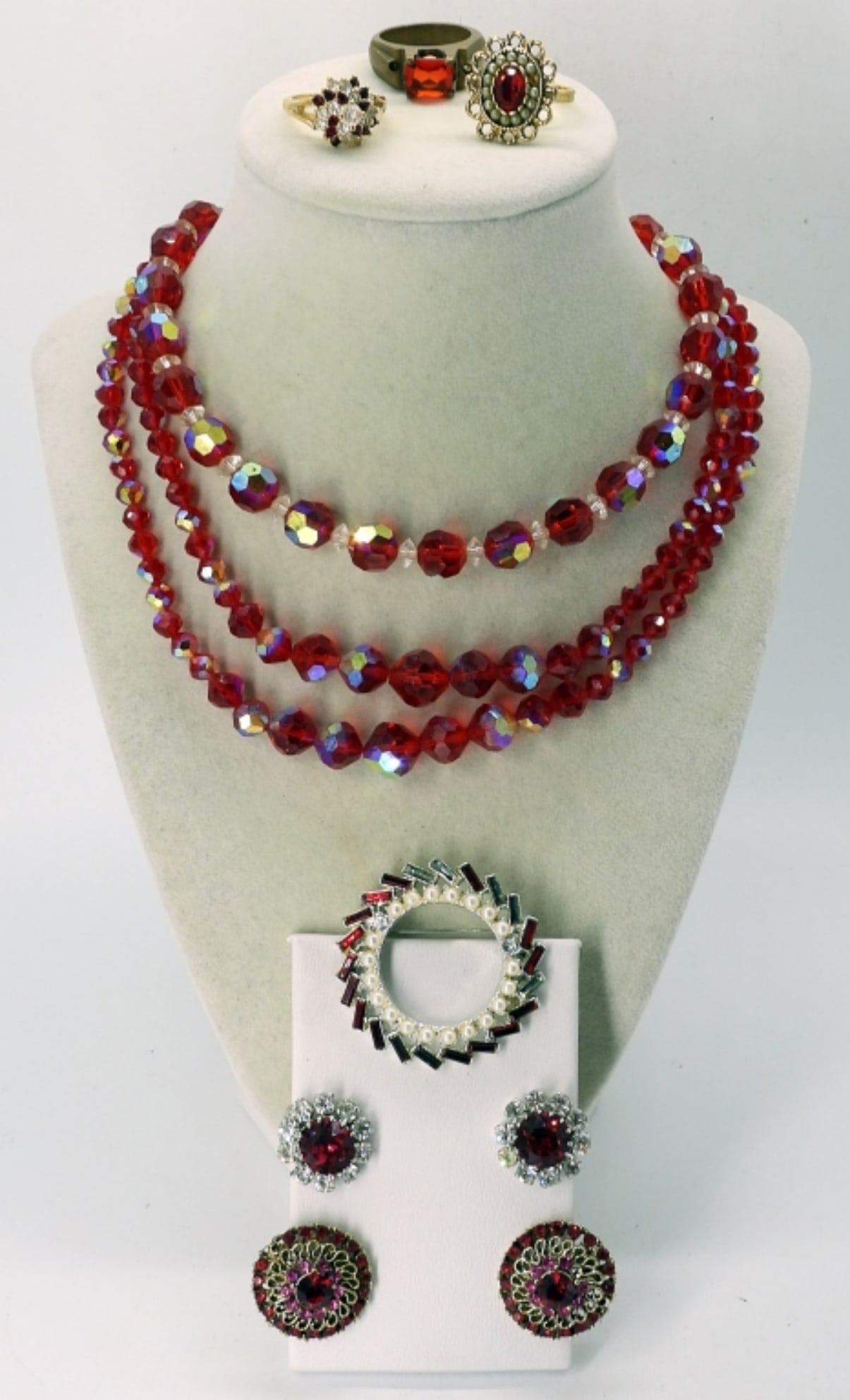 VTG RED CRYSTAL & RHINESTONE LOT (1 of 4)