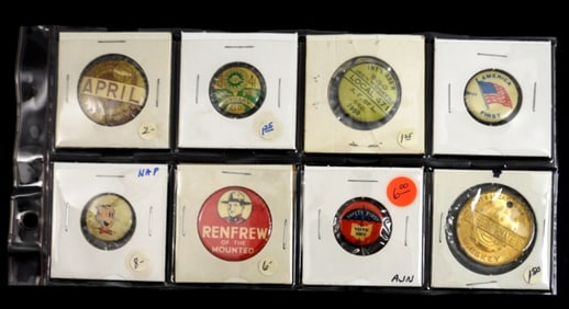 (8) VINTAGE PINS / COINS LOT