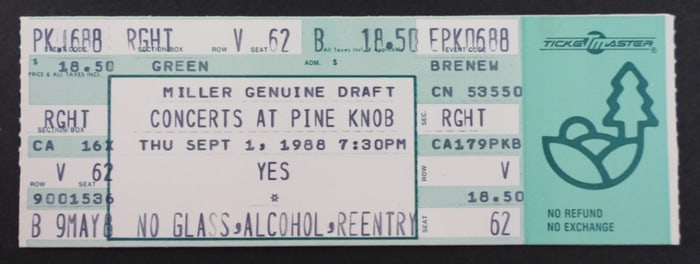 "YES" CONCERT TICKETS 1988 - UNUSED