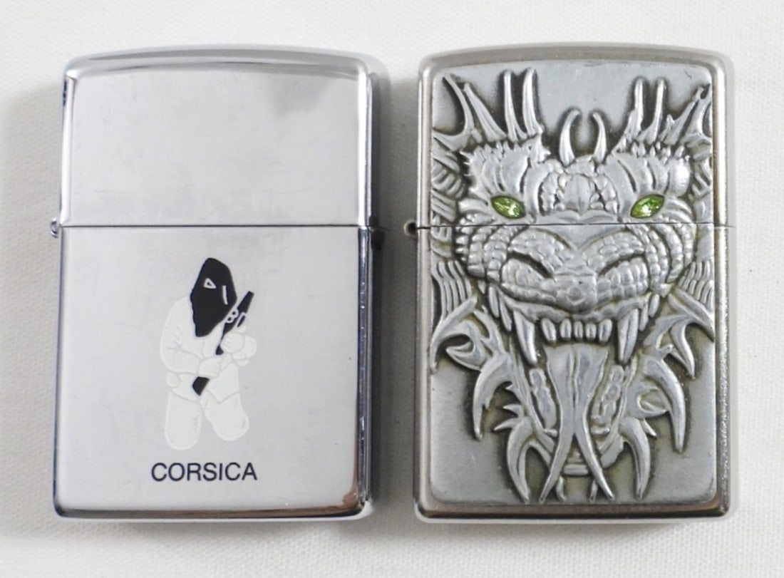 (2) ZIPPO LIGHTERS w/EMBLEMS - DRAGON (1 of 4)