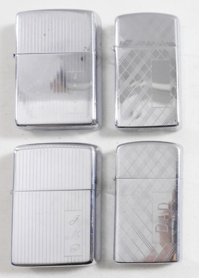 (4) ZIPPO SILVERTONE STRIPED LIGHTERS (1 of 4)