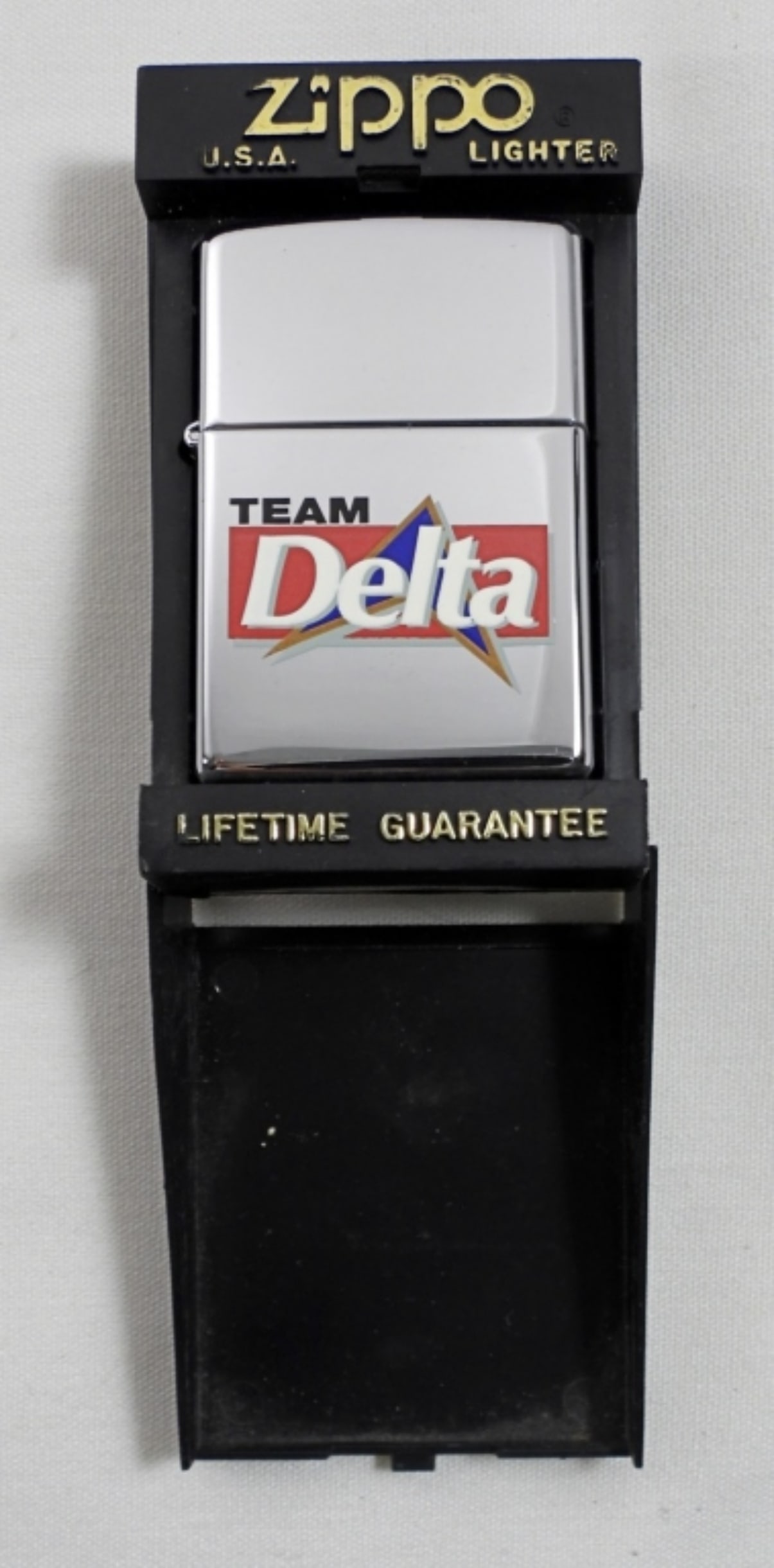 1998 CHROME TEAM DELTA LOGO ZIPPO(UNFIRED): 1998 CHROME TEAM DELTA LOGO ZIPPO (UNFIRED) IN BOX