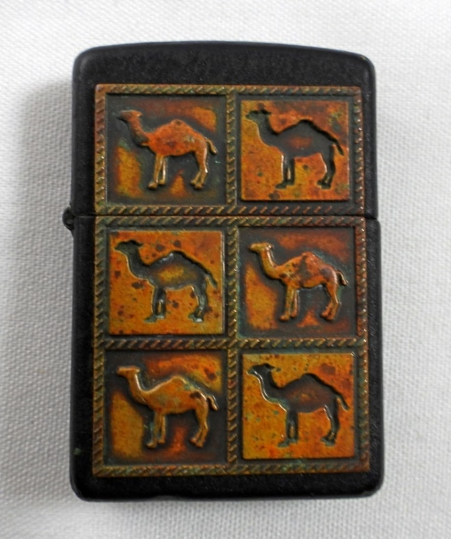 1994 CAMEL THE HERD BRASS PANEL ZIPPO: 1994 CAMEL THE HERD BRASS PANEL BLACK ZIPPO ( FIRED) IN BOX