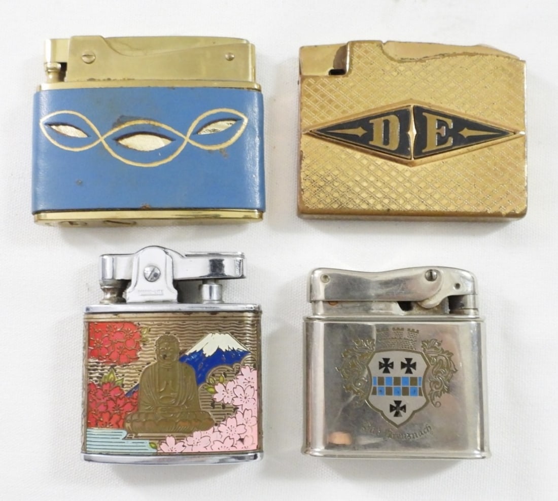 (4) VINTAGE LIGHTERS W DESIGNS ALL DIFF (1 of 2)